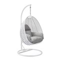 Leisuremod White Wicker Hanging Egg Swing Chair with Light Grey Cushions ESCW-40LGR